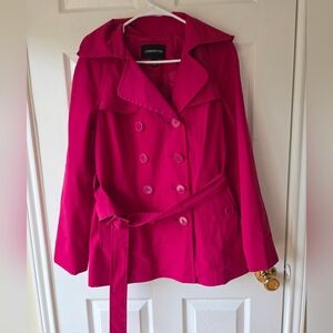 London Fog Peacoat S Bright Fuschia Pink Double Breasted Pea Coat Belted